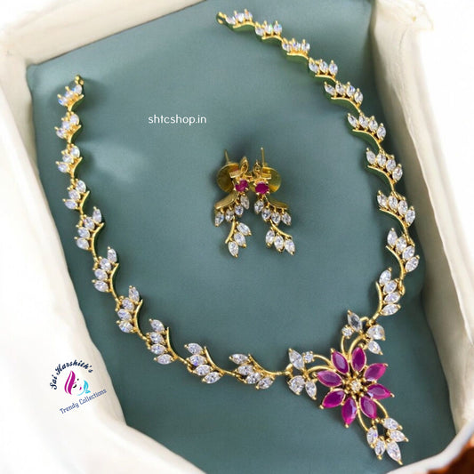 Floral Majesty: Matte CZ Stone Necklace - SHTC676