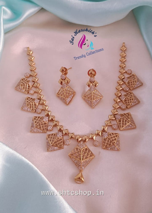 Luxurious Legacy: Gold Replica Design Necklace with CZ Stones - SHTC678