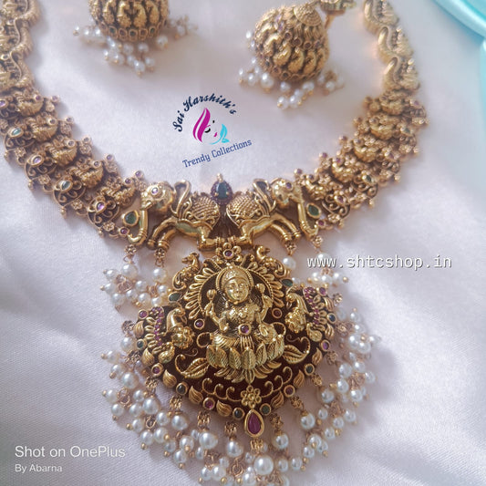 3D Gajalakshmi Matte Finish Necklace - SHTC688