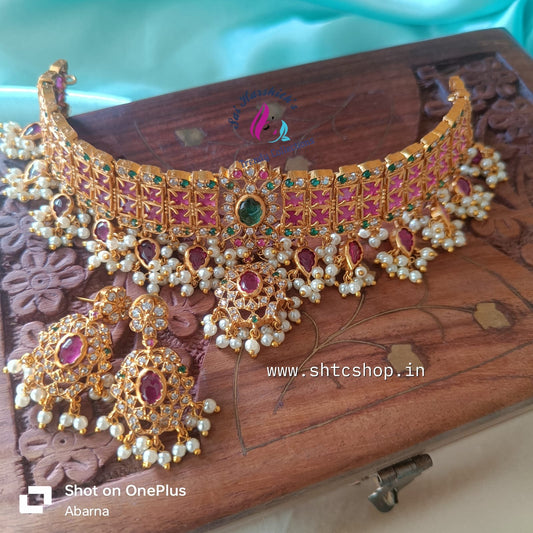 Trending Chocker Necklace with Kempu Stones - SHTC707