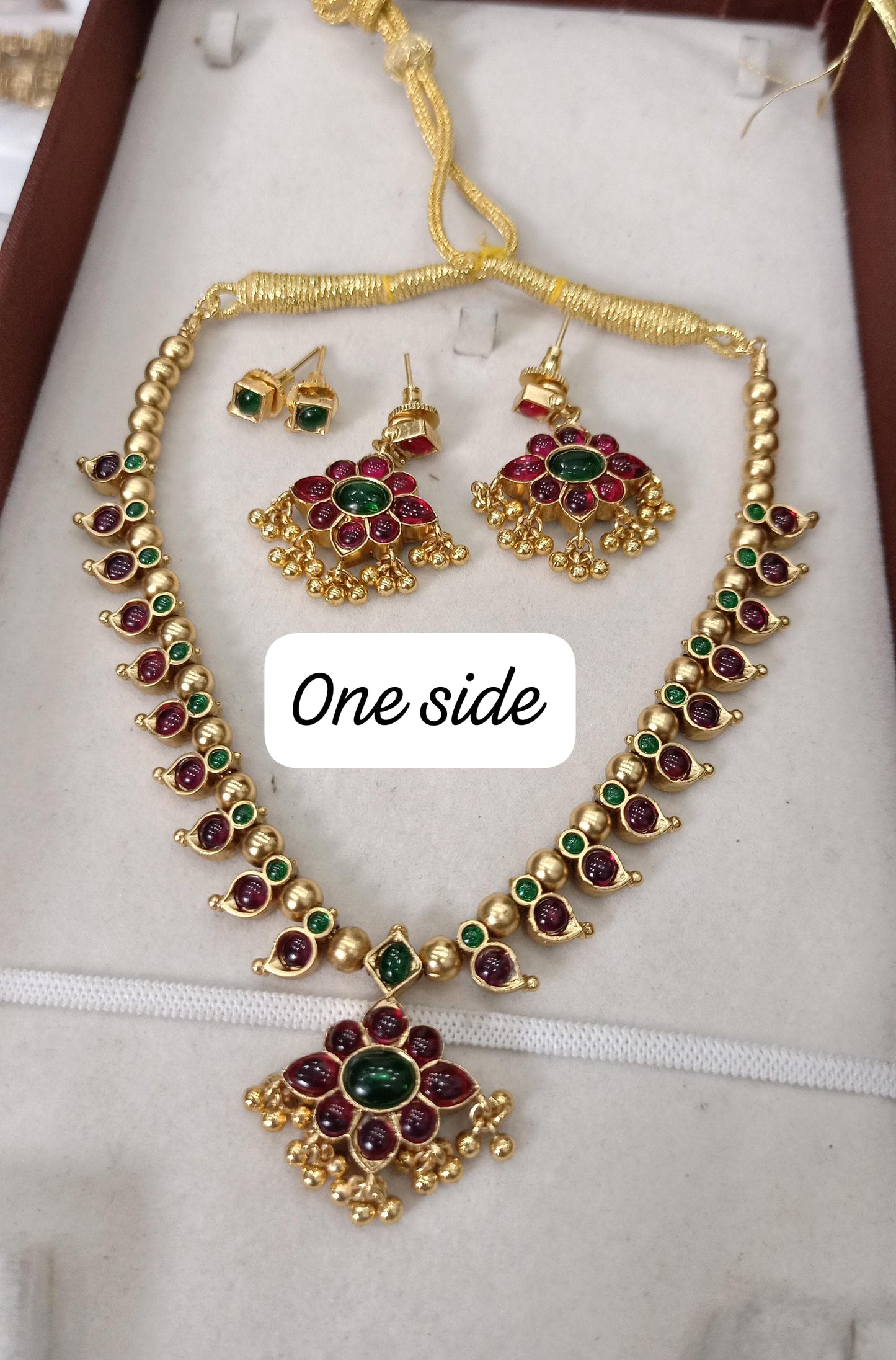 2 in 1 Kempu Stone Jewellery set with Earrings - SHTC1481