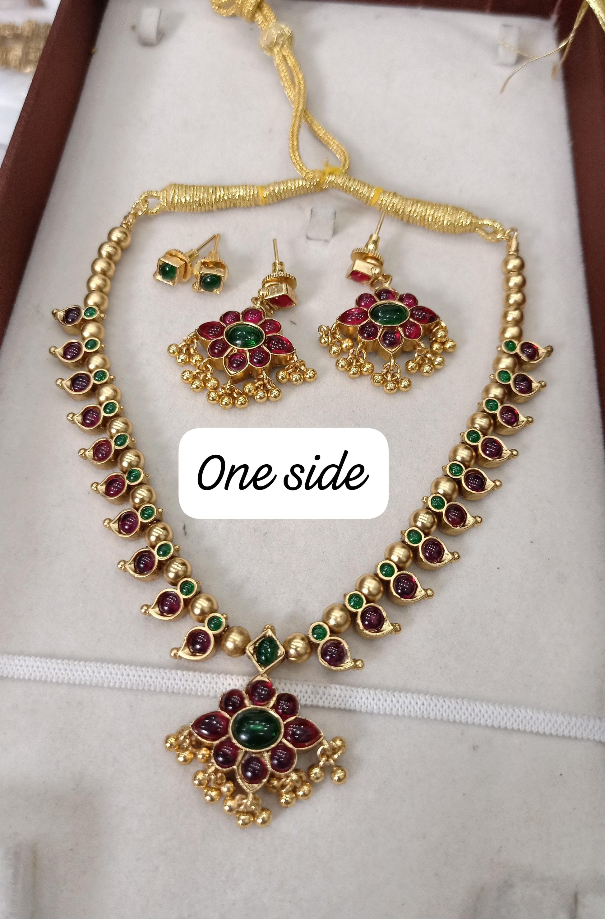 2 in 1 Kempu Stone Jewellery set with Earrings - SHTC1481