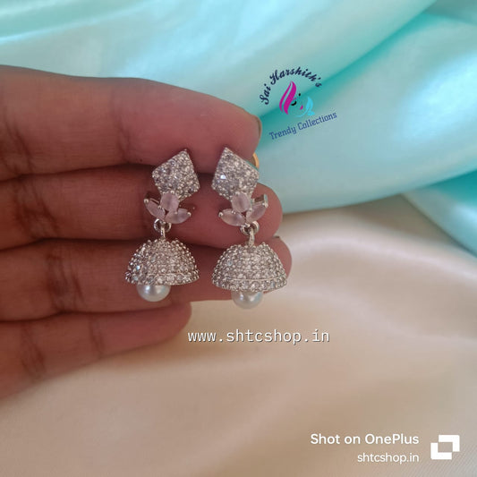 Cute Silver Finish AD Earrings - SHTC789