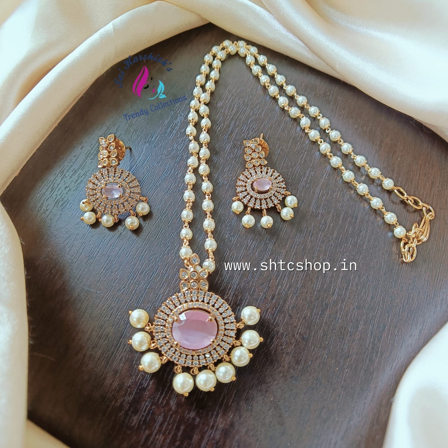 Beaded Necklace set with Cz Pendant - SHTC806