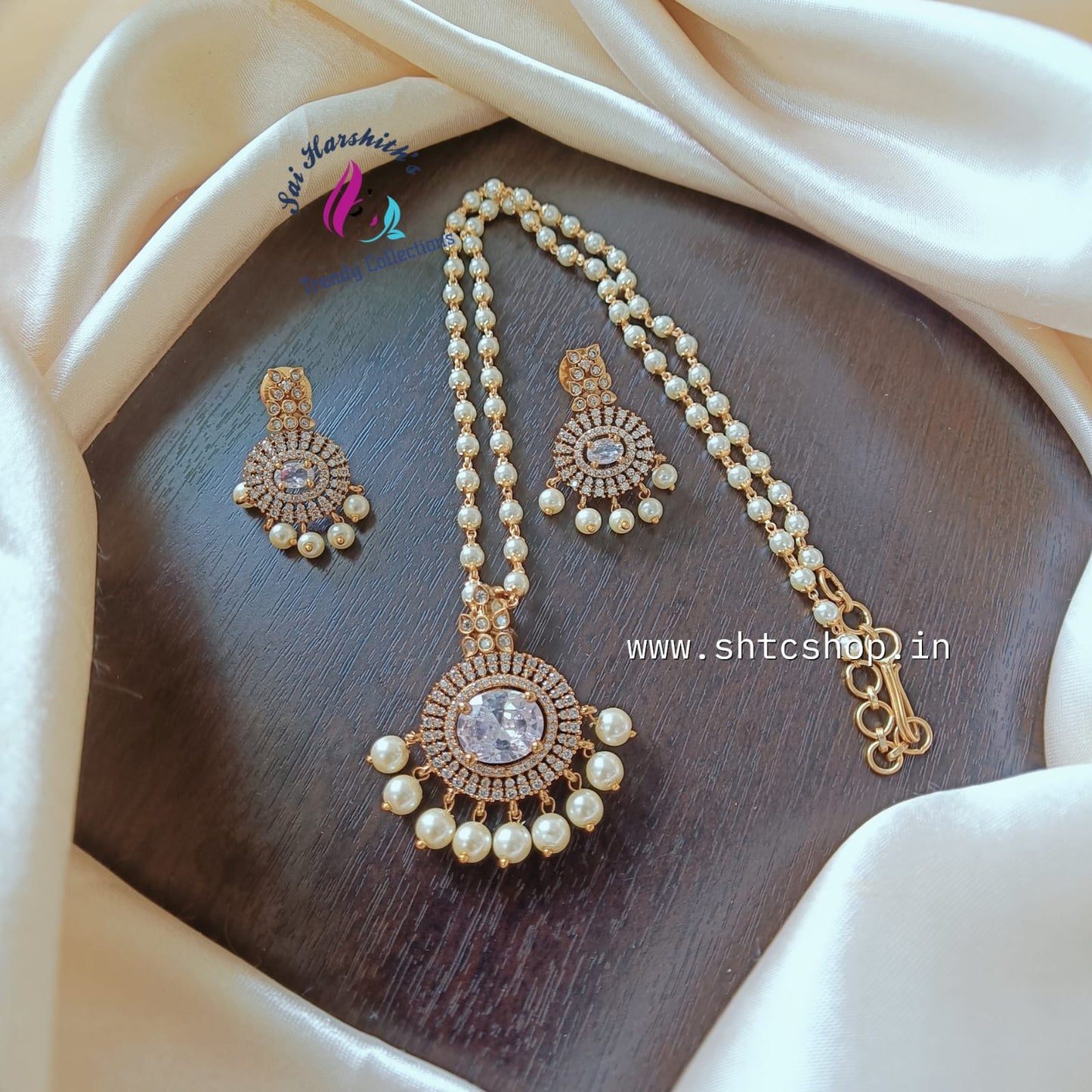 Beaded Necklace set with Cz Pendant - SHTC806