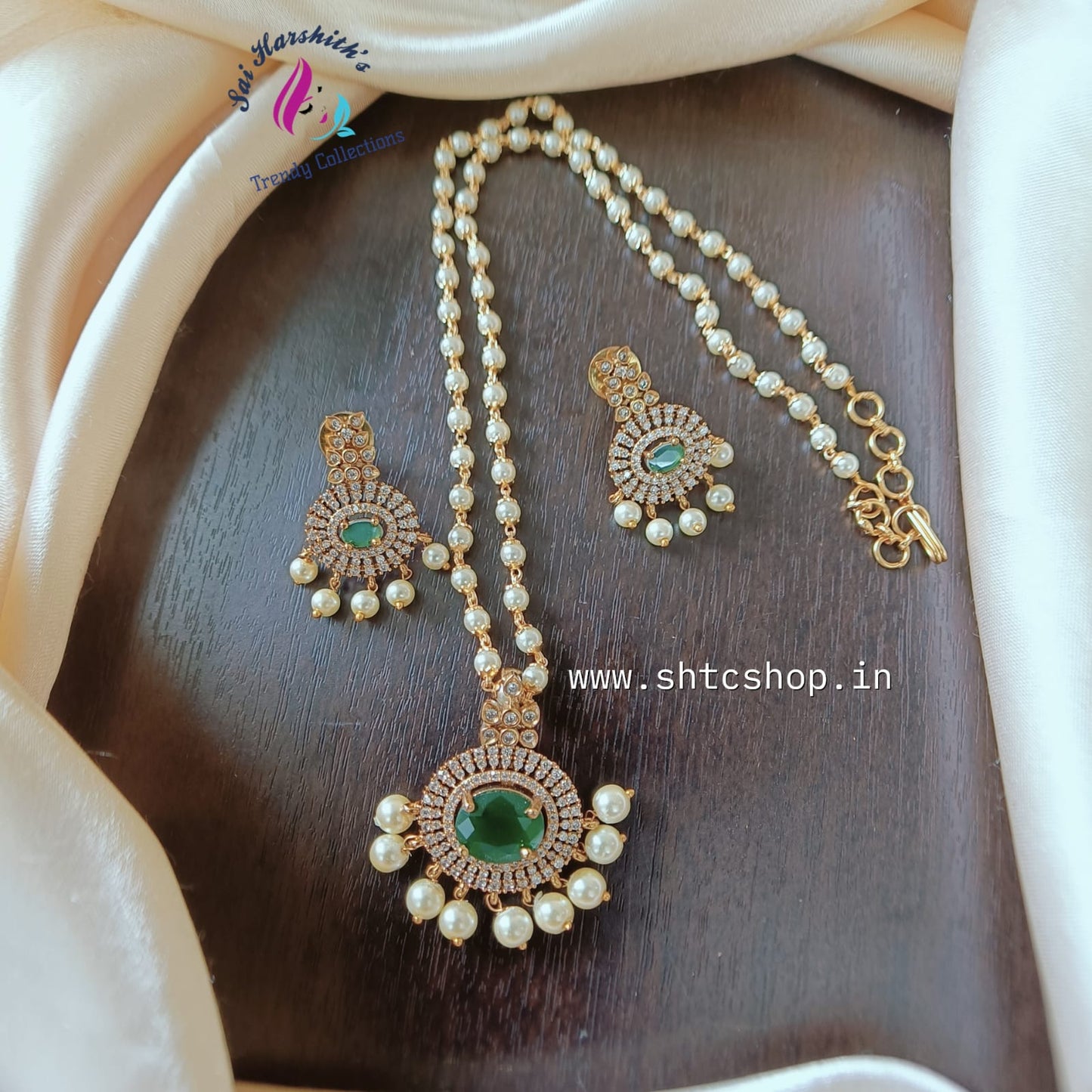 Beaded Necklace set with Cz Pendant - SHTC806