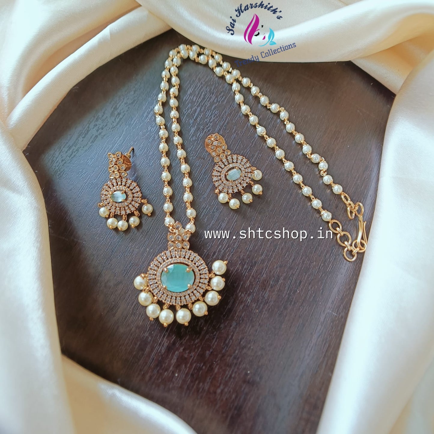 Beaded Necklace set with Cz Pendant - SHTC806