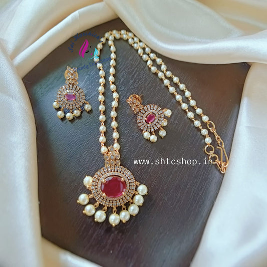 Beaded Necklace set with Cz Pendant - SHTC806