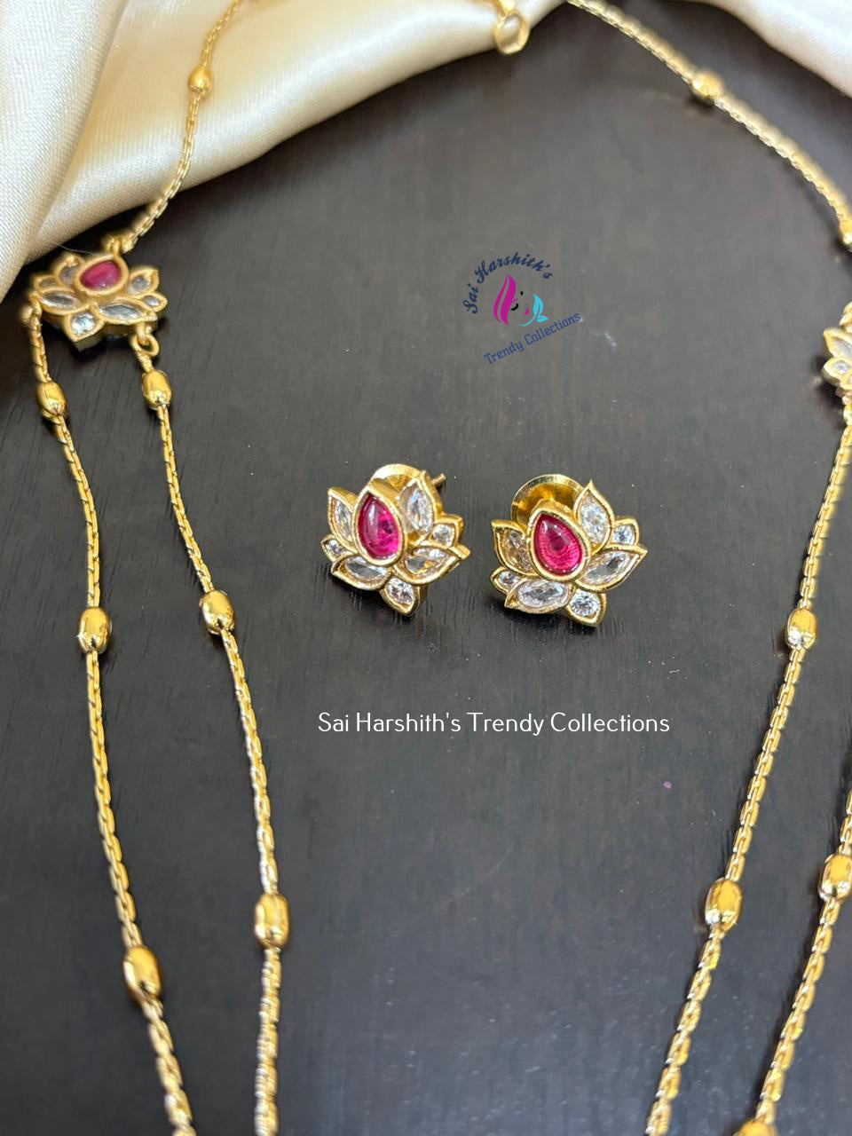 2 Layer Lotus Kempu Jewelry set - SHTC892