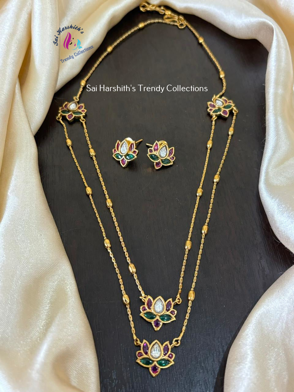 2 Layer Lotus Kempu Jewelry set - SHTC892