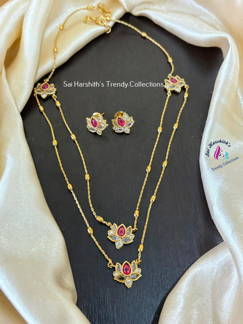 2 Layer Lotus Kempu Jewelry set - SHTC892