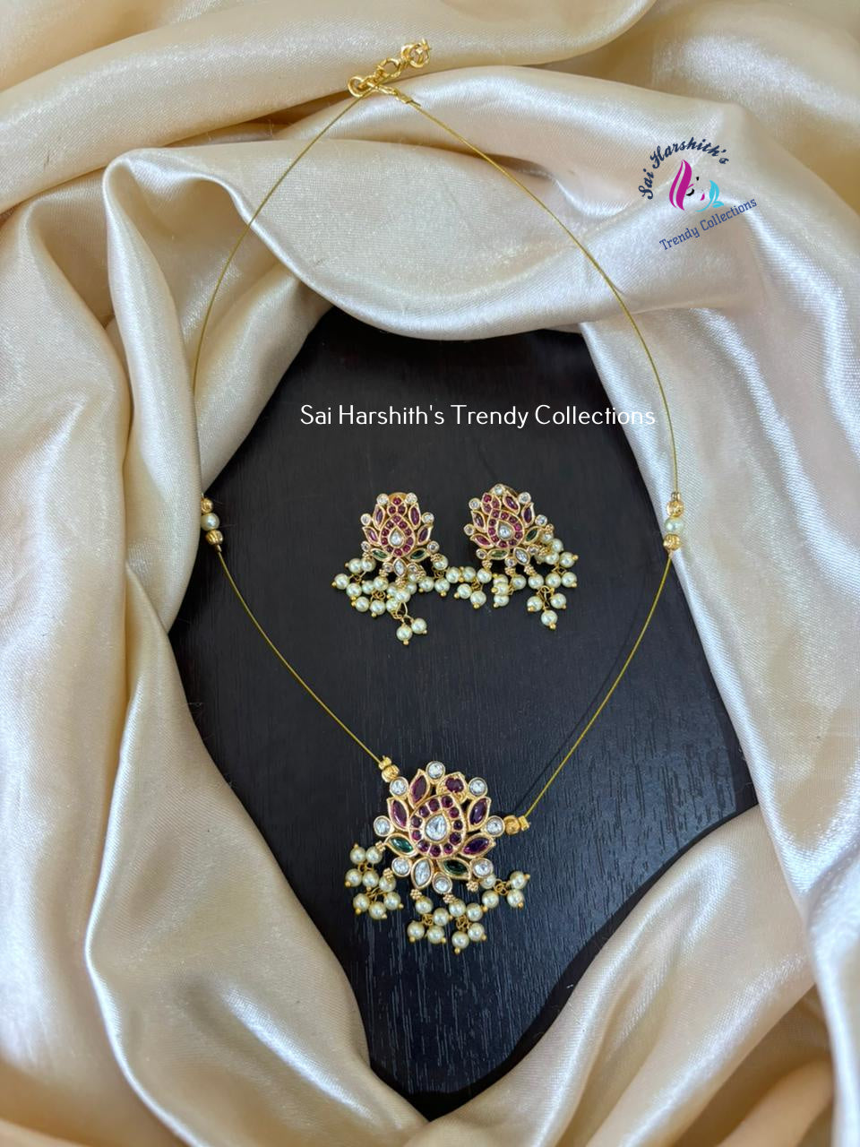 Invisible chain with Kempu Pendant Jewelry Set - SHTC893