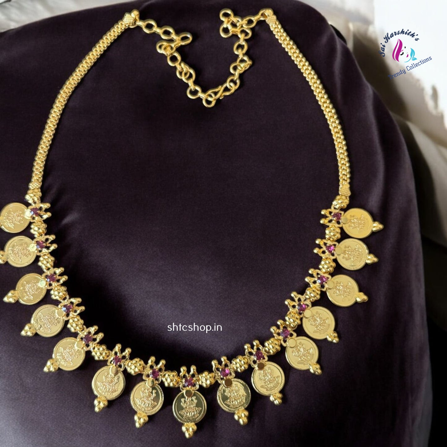 Kerala style 1GM gold Polished Coin Necklace - SHTC935