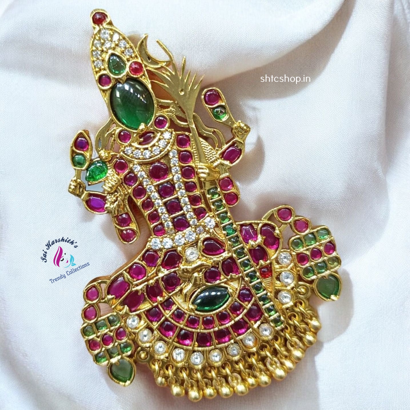 Kamatchi Amman Pendant with Kempu Stones - SHTC948