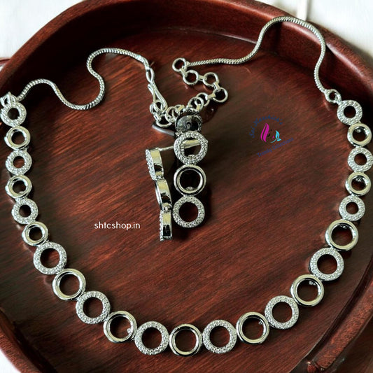 Cute Silver Finish AD Necklace set - SHTC952