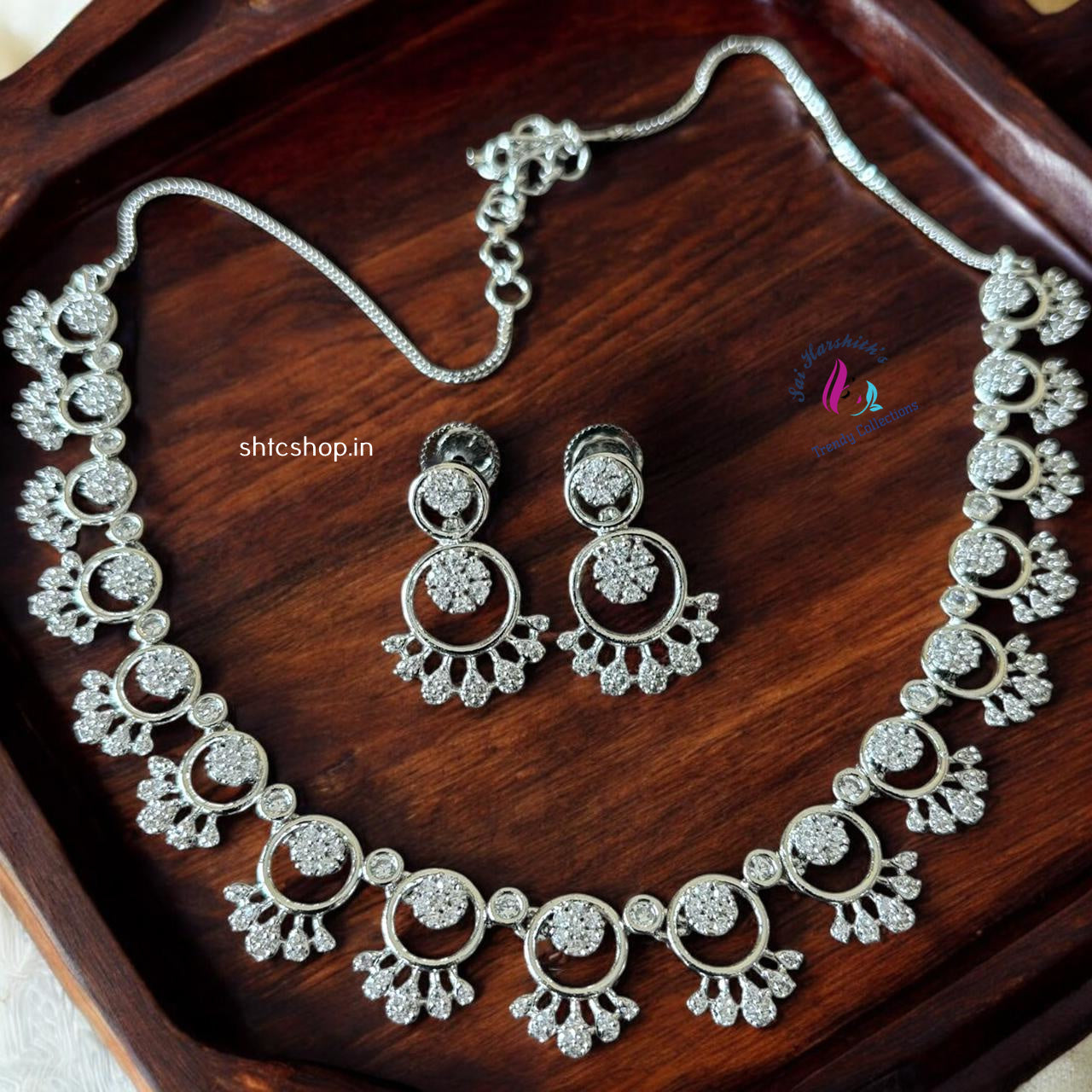 Cute Silver Finish AD Necklace set - SHTC961