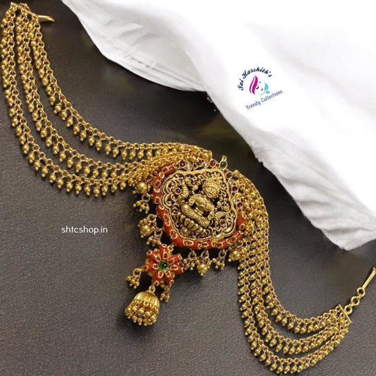 Bahubali Style Hair Accessories with Coral & Kempu Stones - SHTC969