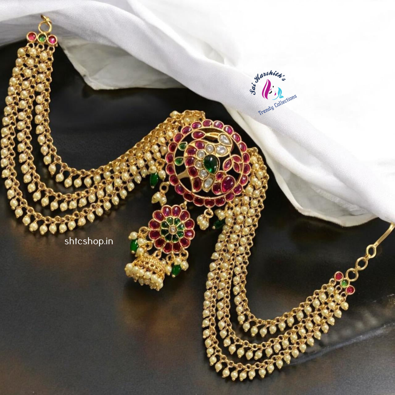 Bahubali style Kempu Stone Hair Accessories - SHTC968