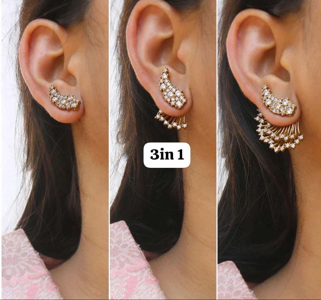 3 in 1 earrings Korean style infused matte finish earrings - SHTC1578
