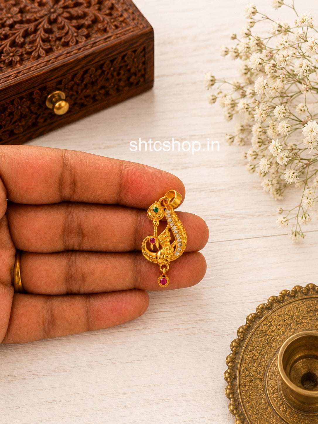 1 Gram Gold Polished Peacock & Vel Pendant - SHTC1852