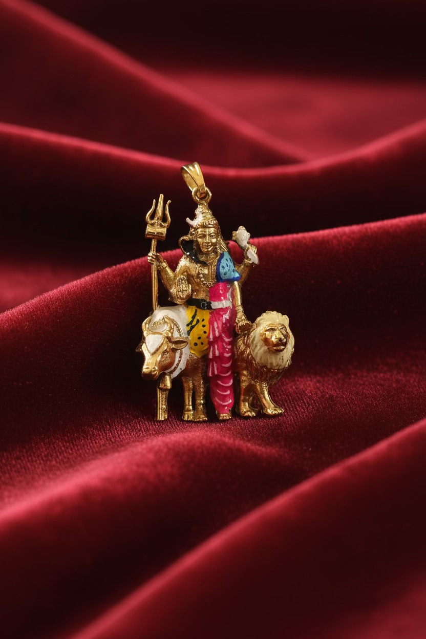 Matte Finish Arthanareeswarar (Shiva Parvathi) Pendant with Enamel Polish - SHTC1563