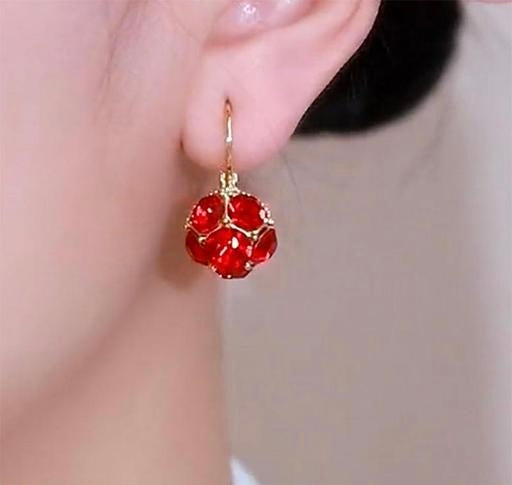 South Korea Retro Color Circle Crystal Earrings - Red - KE530