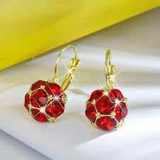 South Korea Retro Color Circle Crystal Earrings - Red - KE530