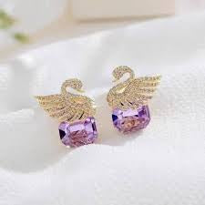 Square Crystal Super Fairy Swan Elegant Popular Earrings - KE549