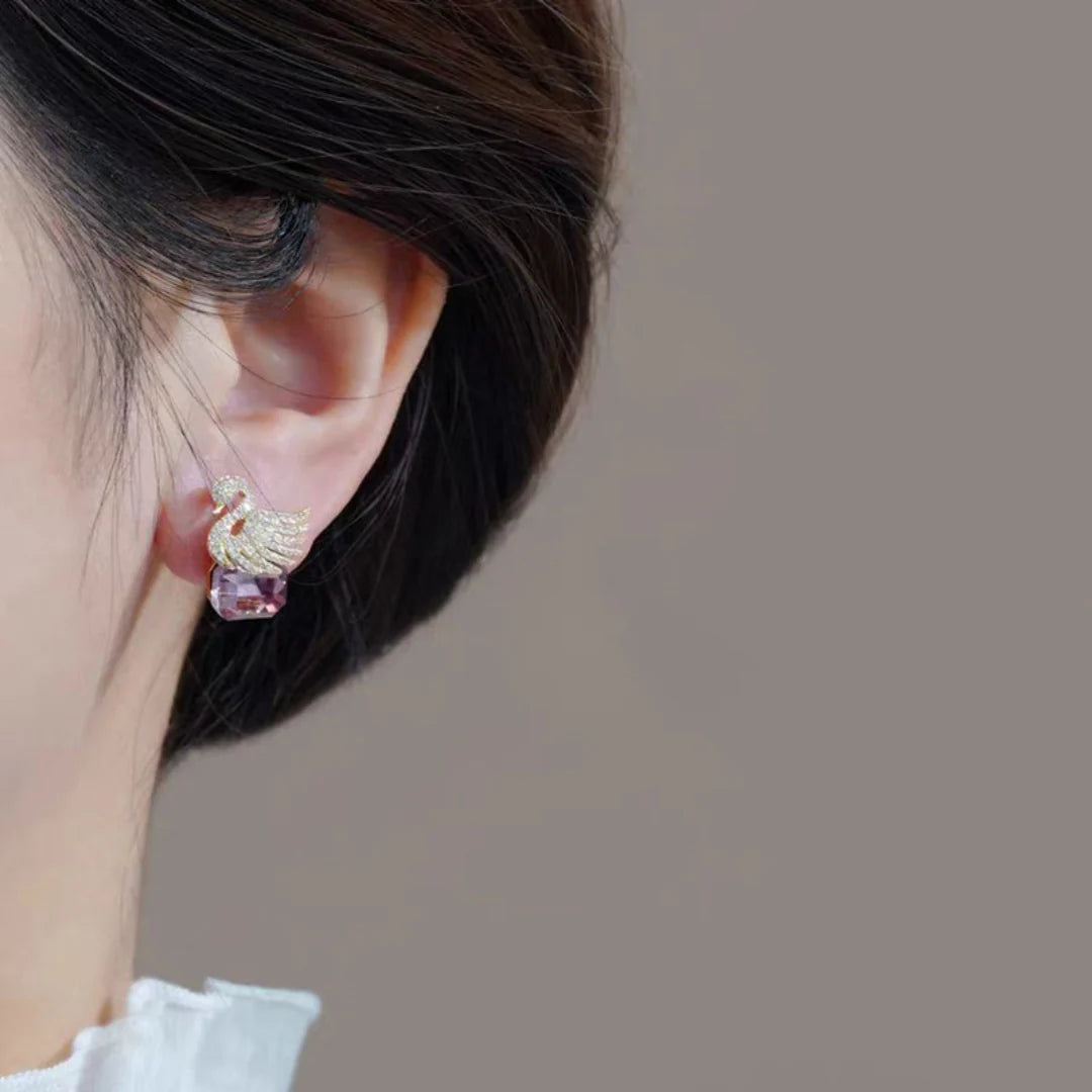 Square Crystal Super Fairy Swan Elegant Popular Earrings - KE549