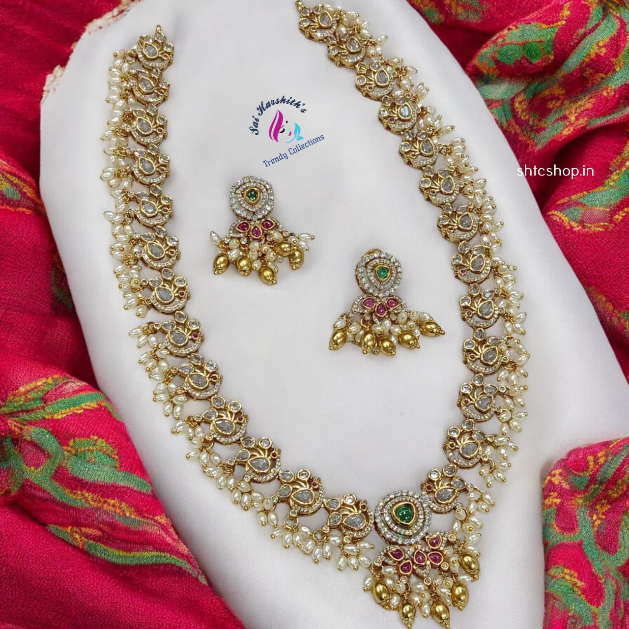 Matte Gutta Pusalu Haram with Kempu stones - SHTC832