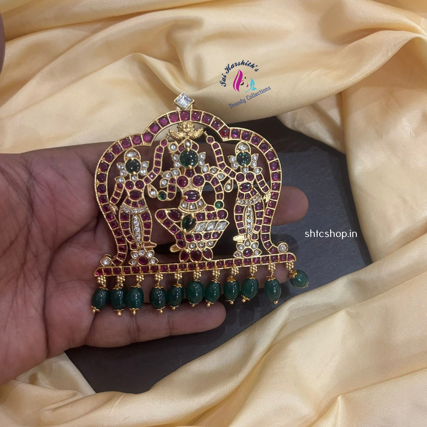 Lalitha Parameshwari Divine Pendant set with Kempu Stones - SHTC1120