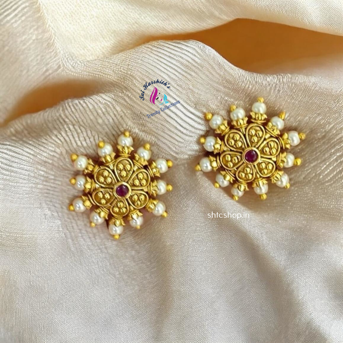Gold Replica Kempu Earrings - SHTC1026