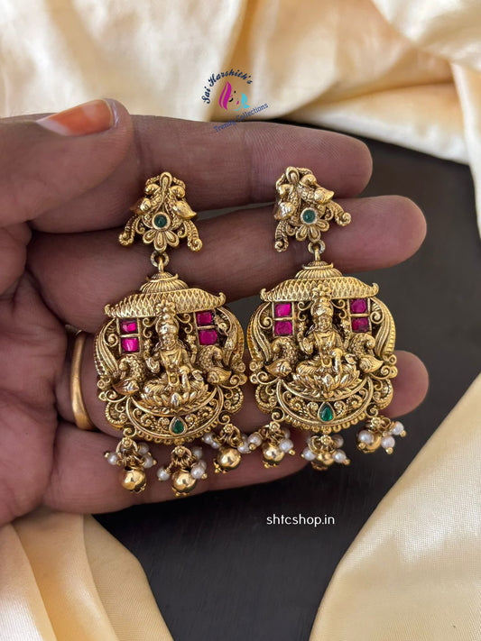 Temple Finish Jadav Stone Statement Earrings - SHTC1071