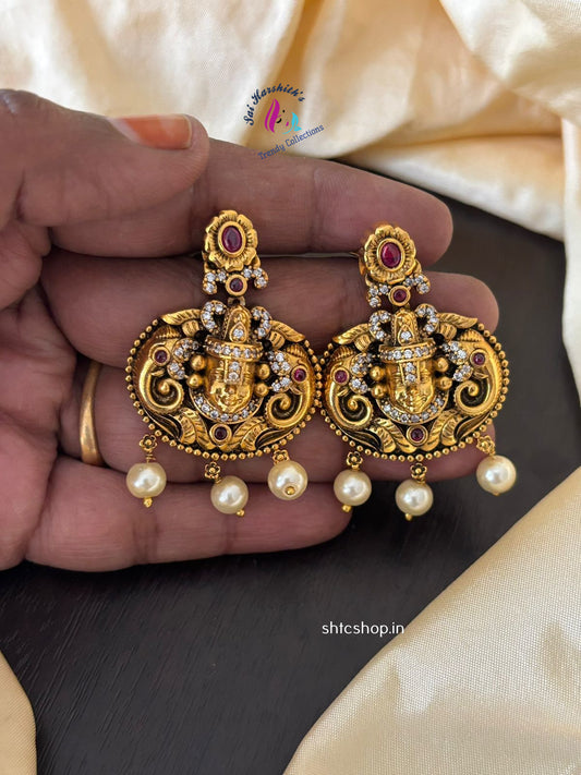 Temple Finish Venkatesha Earrings with Kempu Stones - SHTC1077