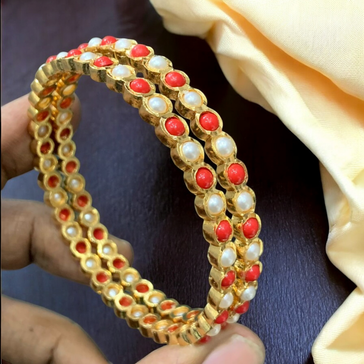 Coral & Pearl Bangles - SHTC973