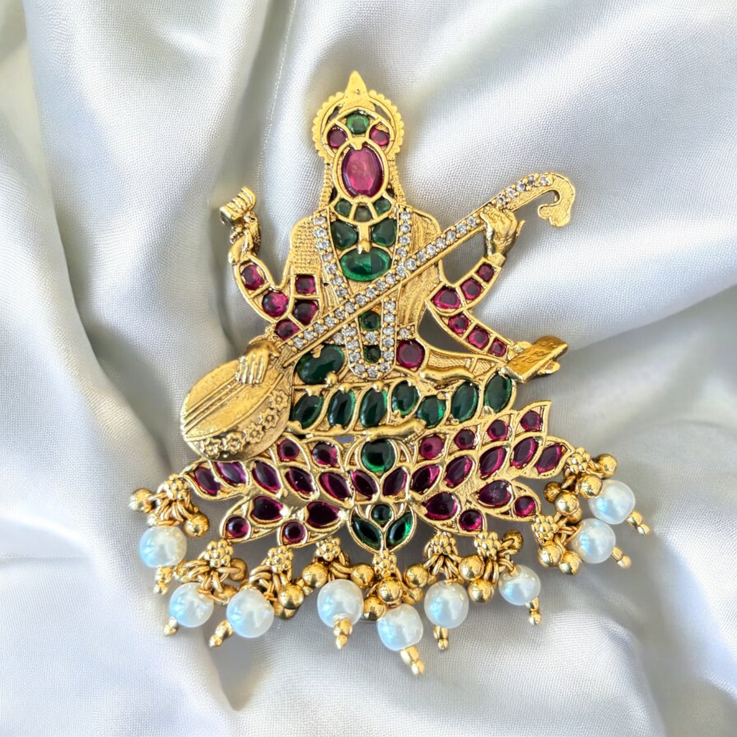 Kempu Stone Goddess Saraswathi Pendant - SHTC992