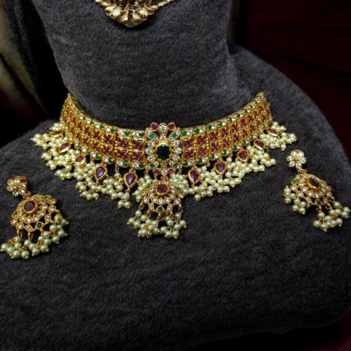 Trending Chocker Necklace with Kempu Stones - SHTC707