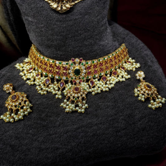 Trending Chocker Necklace with Kempu Stones - SHTC707