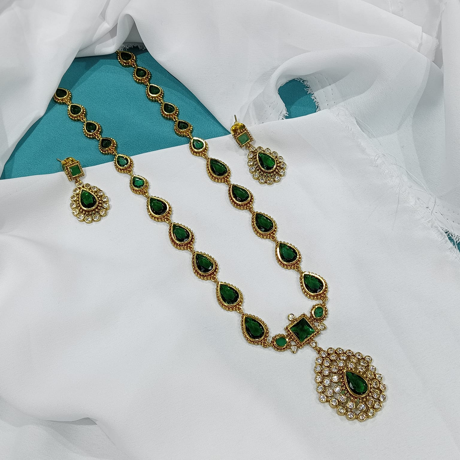 Jyothika Inspired emerald Statement Haram - SHTC1315 - Sai Harshith's Trendy Collections