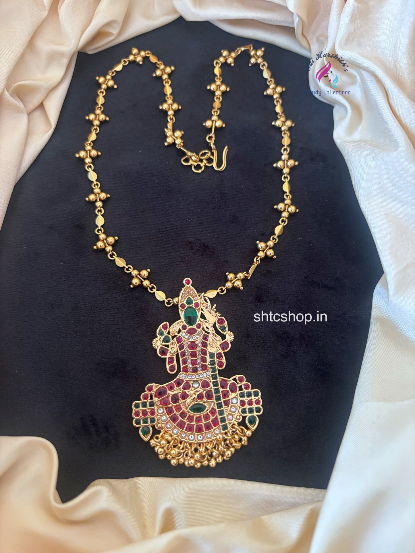 Kamatchi Amman Pendant with Kempu Stones - SHTC1236
