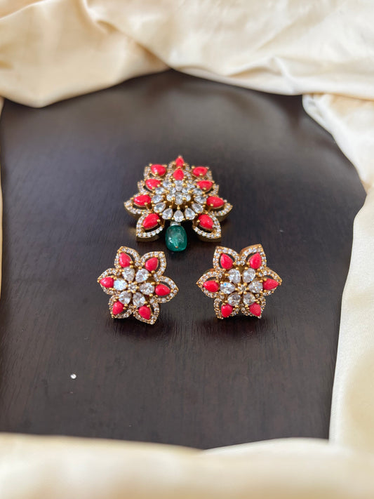 Matte Finish Pendant Set with Coral Stones - SHTC1490