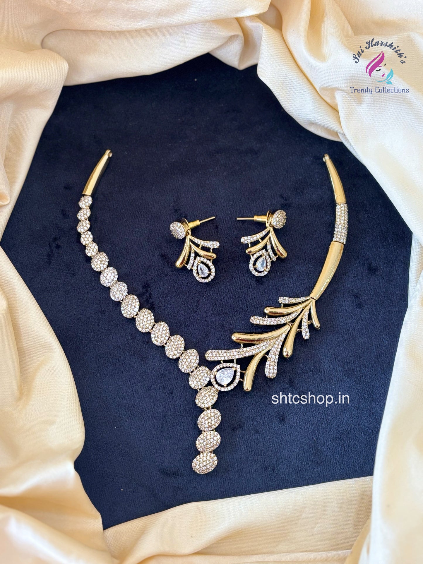 Matte Finish AD Stone Necklace - SHTC1048