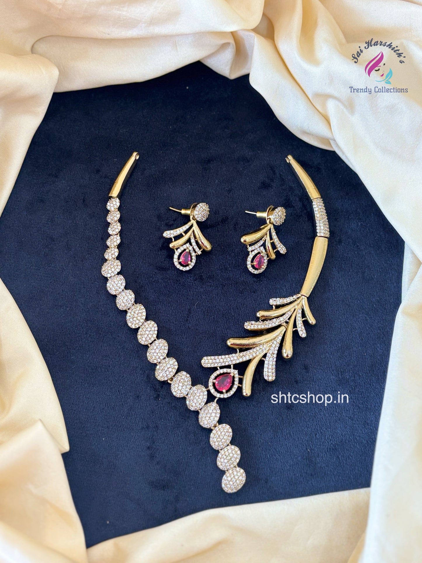 Matte Finish AD Stone Necklace - SHTC1048