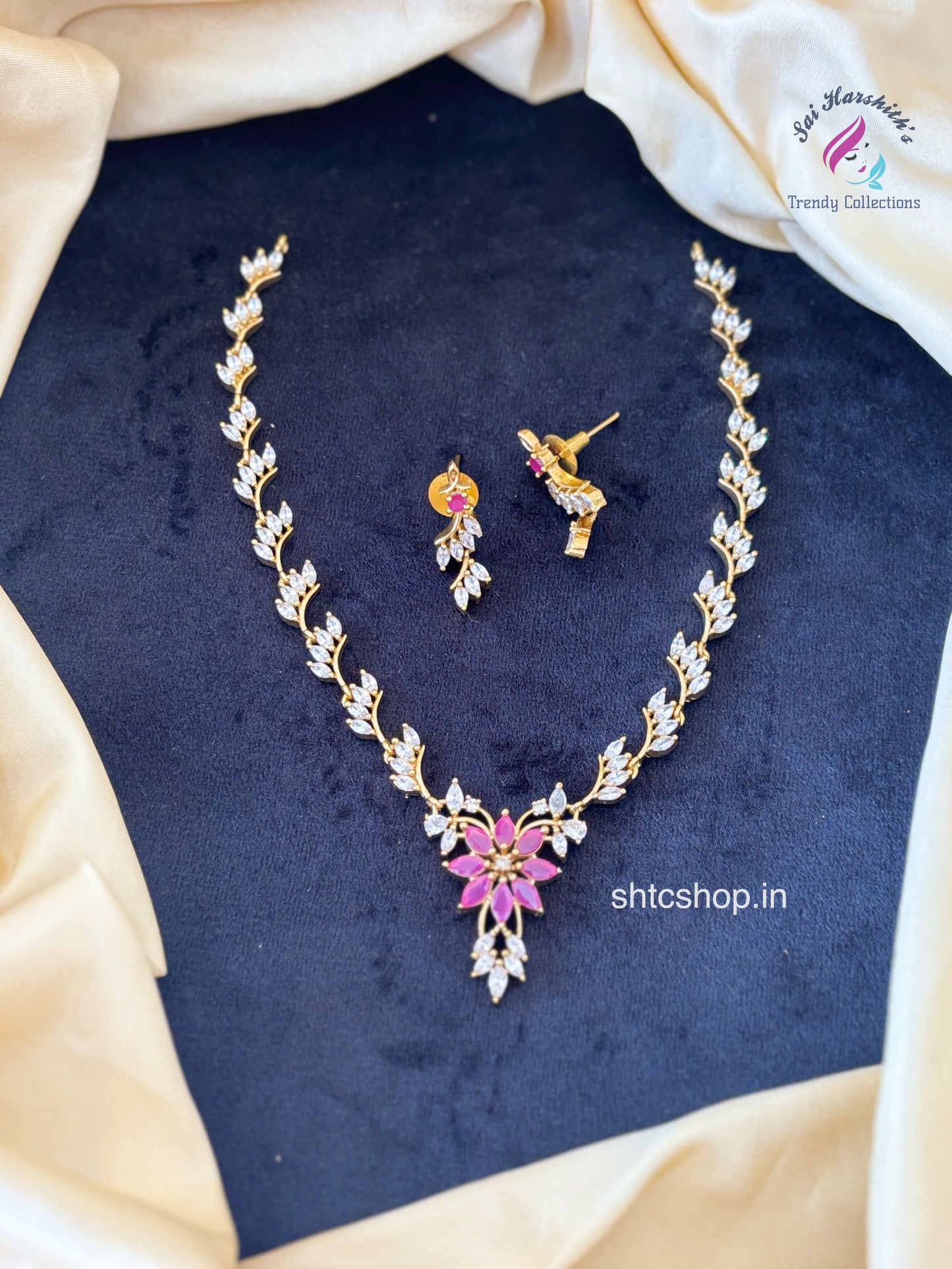 Floral Majesty: Matte CZ Stone Necklace - SHTC676