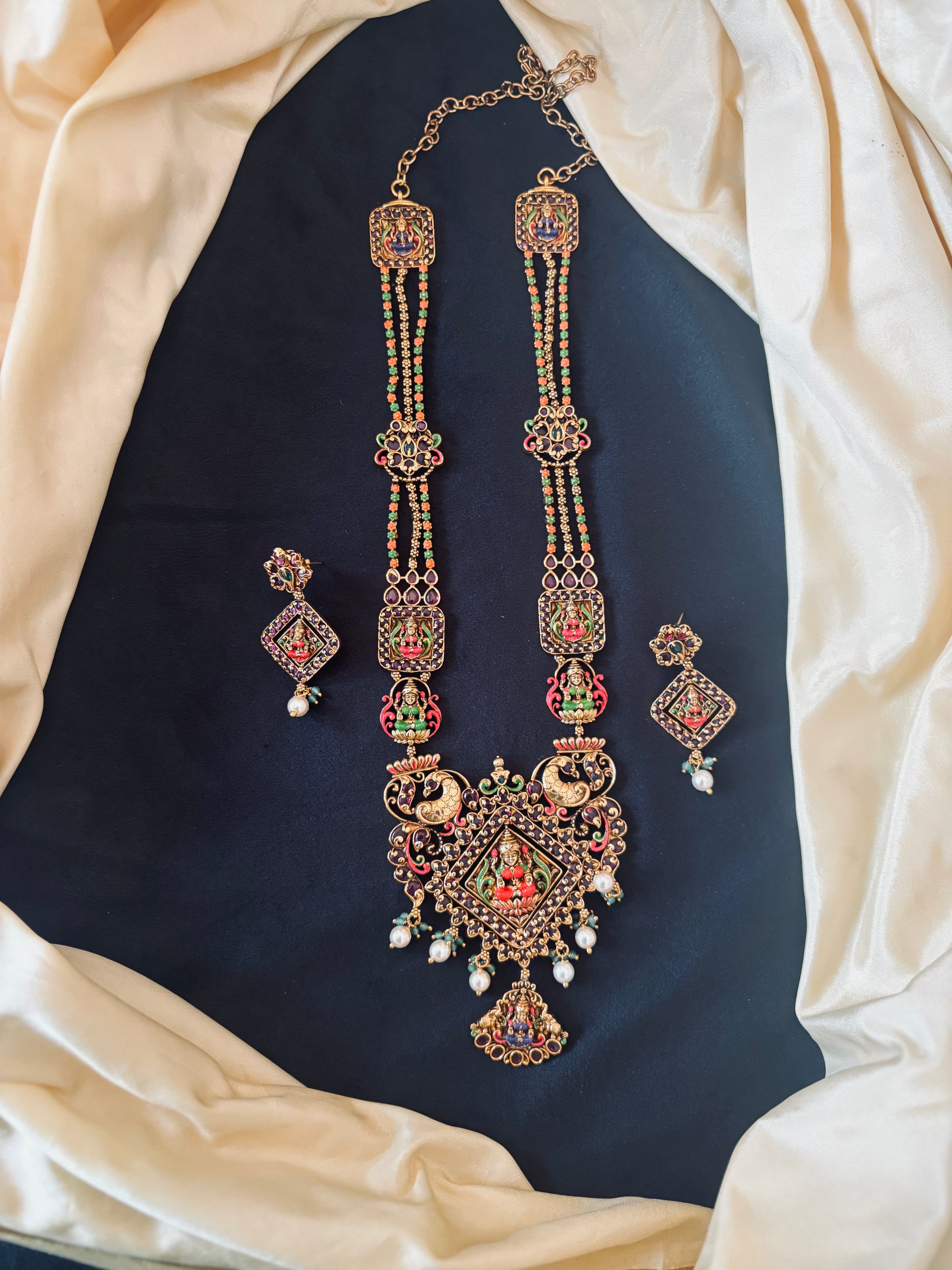 Terracotta Inspired  2 in 1 Matte Finish Statement Jewellery Set (Harram) with Kempu Stones and Premium Quality Enamel - SHTC1662