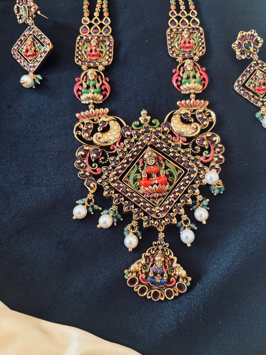 Terracotta Inspired  2 in 1 Matte Finish Statement Jewellery Set (Harram) with Kempu Stones and Premium Quality Enamel - SHTC1662