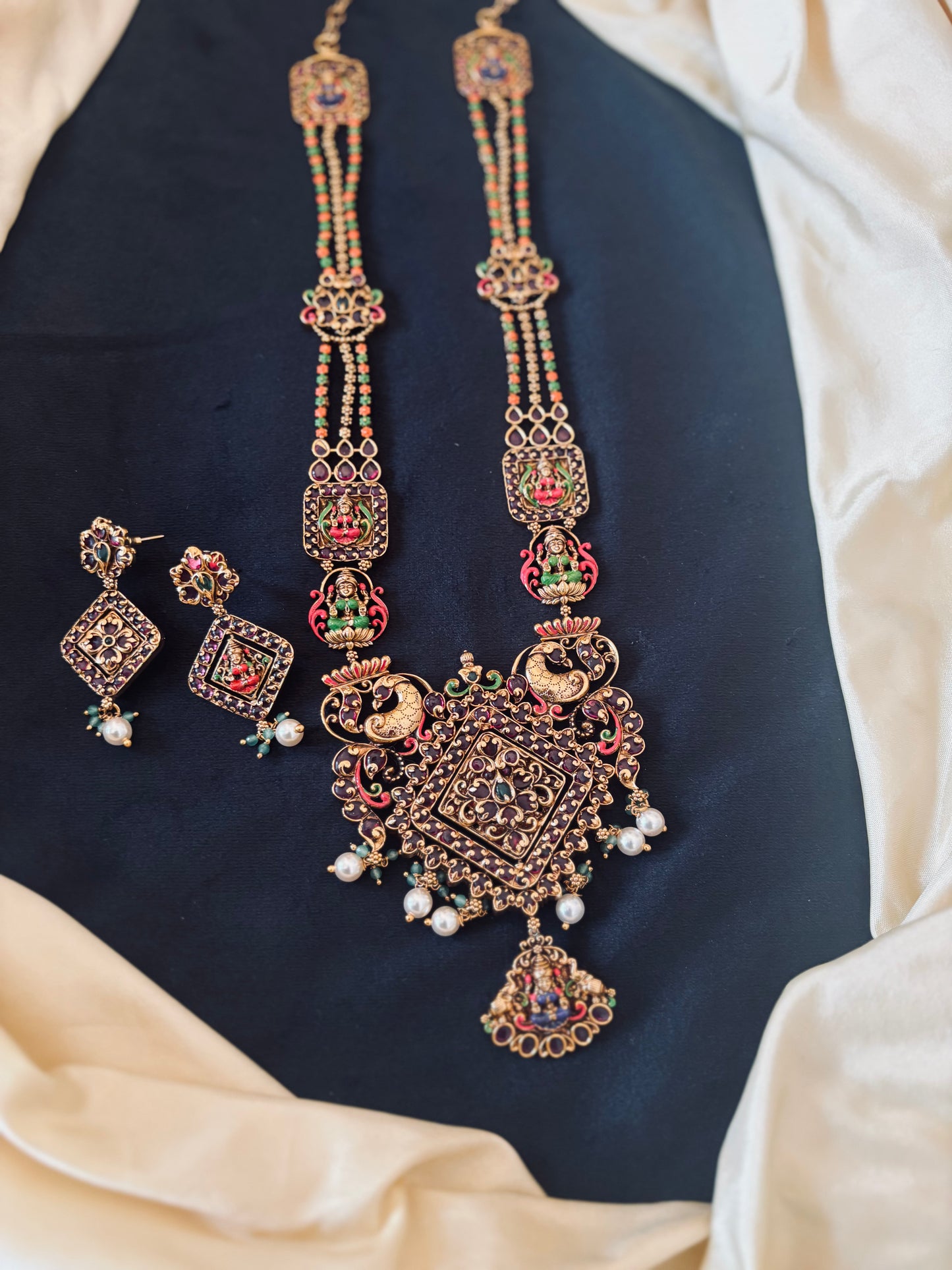 Terracotta Inspired  2 in 1 Matte Finish Statement Jewellery Set (Harram) with Kempu Stones and Premium Quality Enamel - SHTC1662