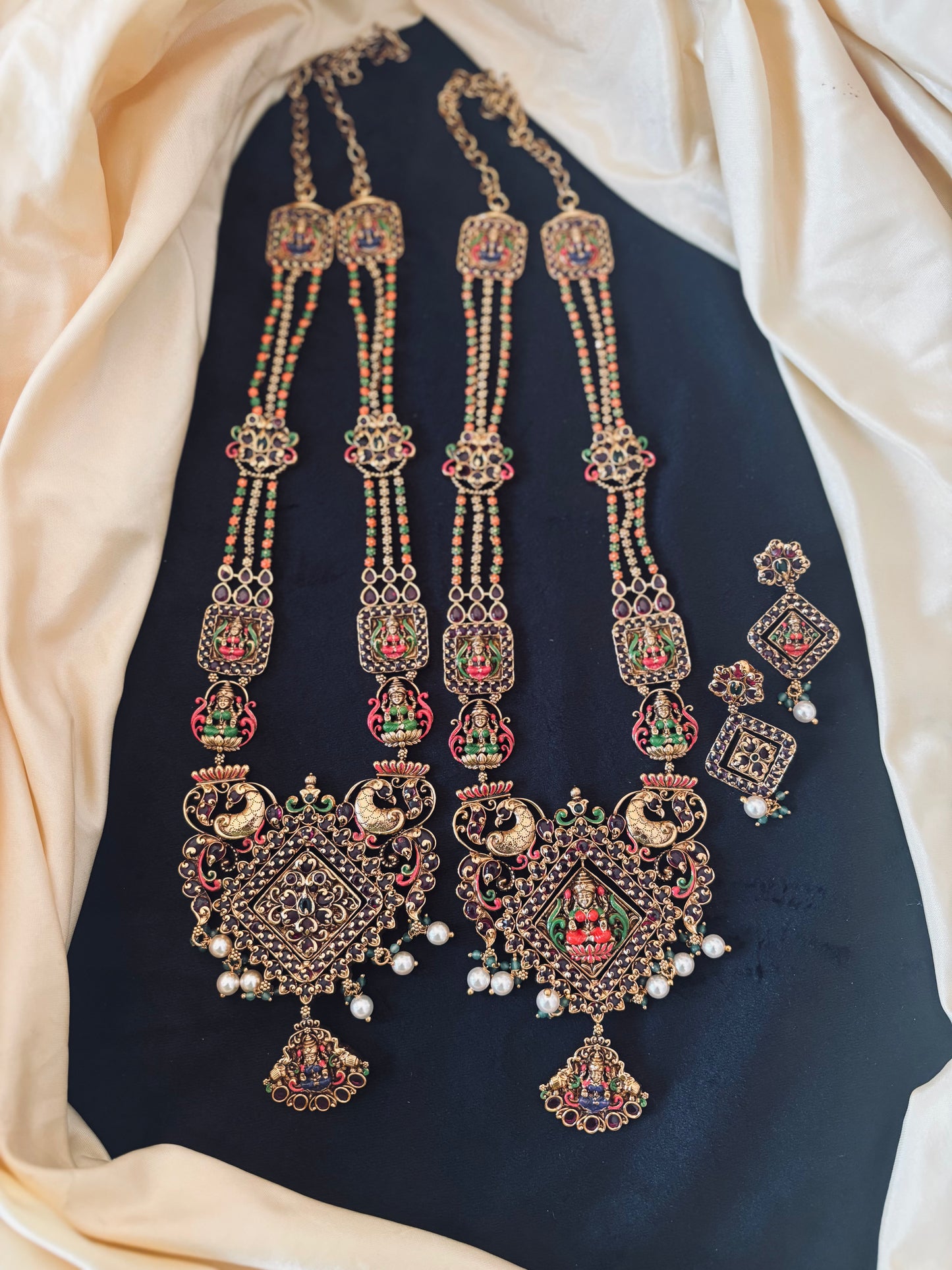 Terracotta Inspired  2 in 1 Matte Finish Statement Jewellery Set (Harram) with Kempu Stones and Premium Quality Enamel - SHTC1662