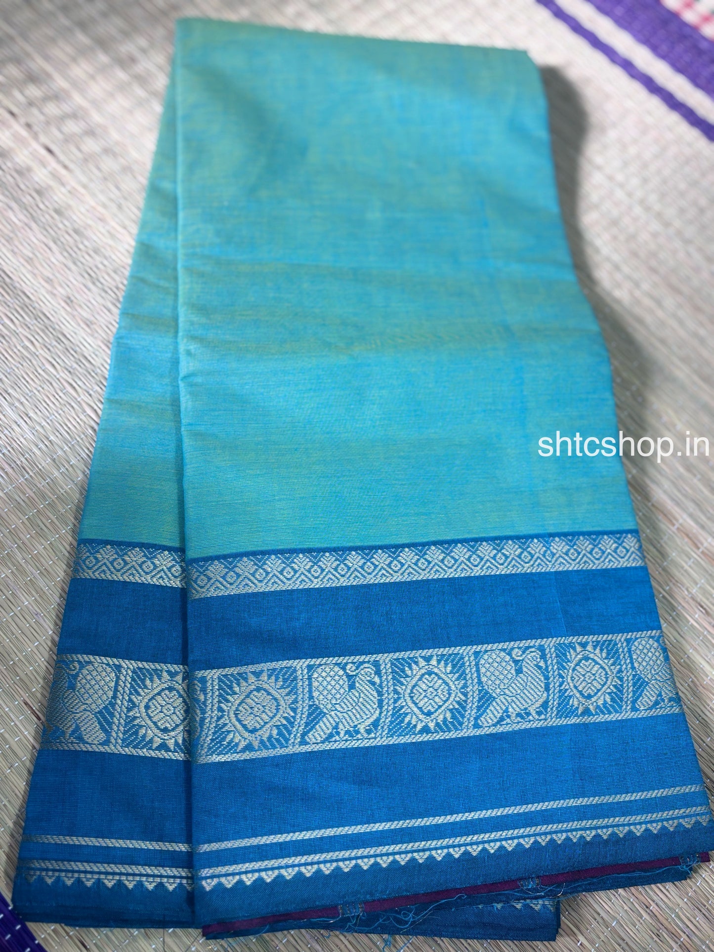 100 Count Lightweight Kanchi Cotton Saree with Contrast Jacquard Border and Blouse