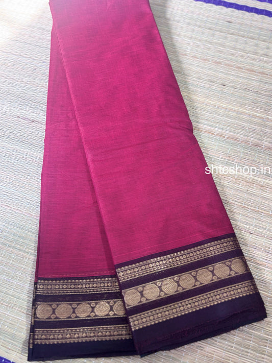 100 Count Magenta Kanchi Cotton Saree with Deep Purple Zari Border and Running Blouse